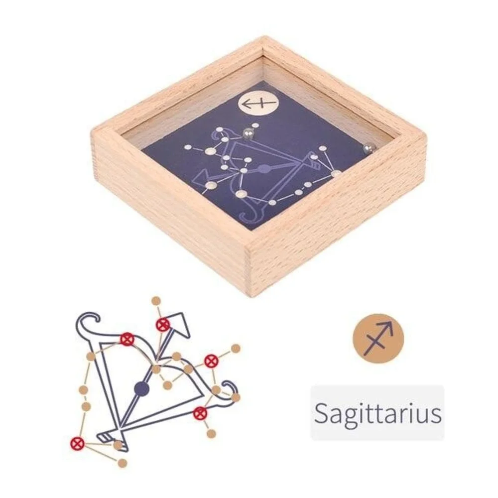 Lot of 12‎ Pieces - Mini Wooden Labyrinth Ball Game – Zodiac Style